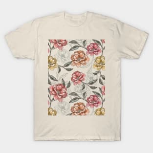 seamless pattern Hand drawn illustration  blooming flowers T-Shirt